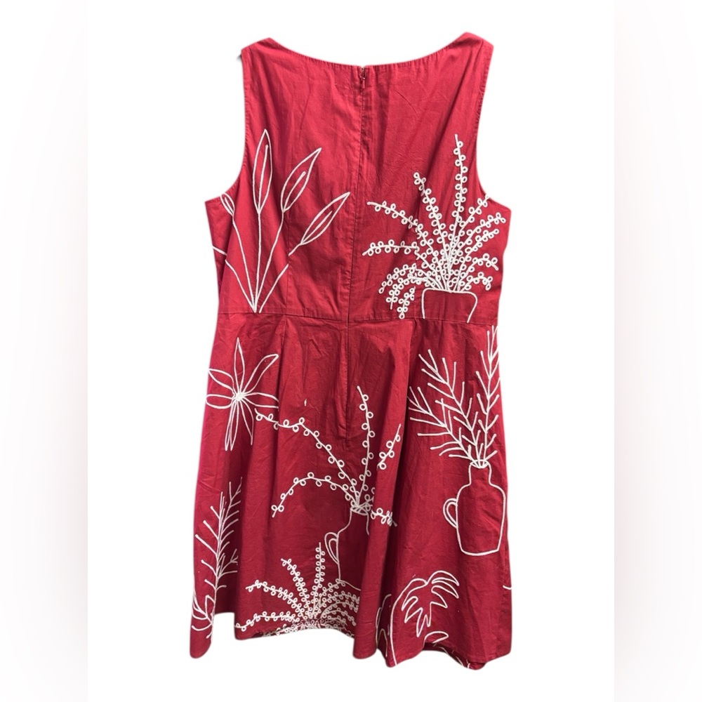 Elegant Red With White Floral Embroidery Midi Dress by Wayward Fancies | Size 2X - Picture 2 of 11